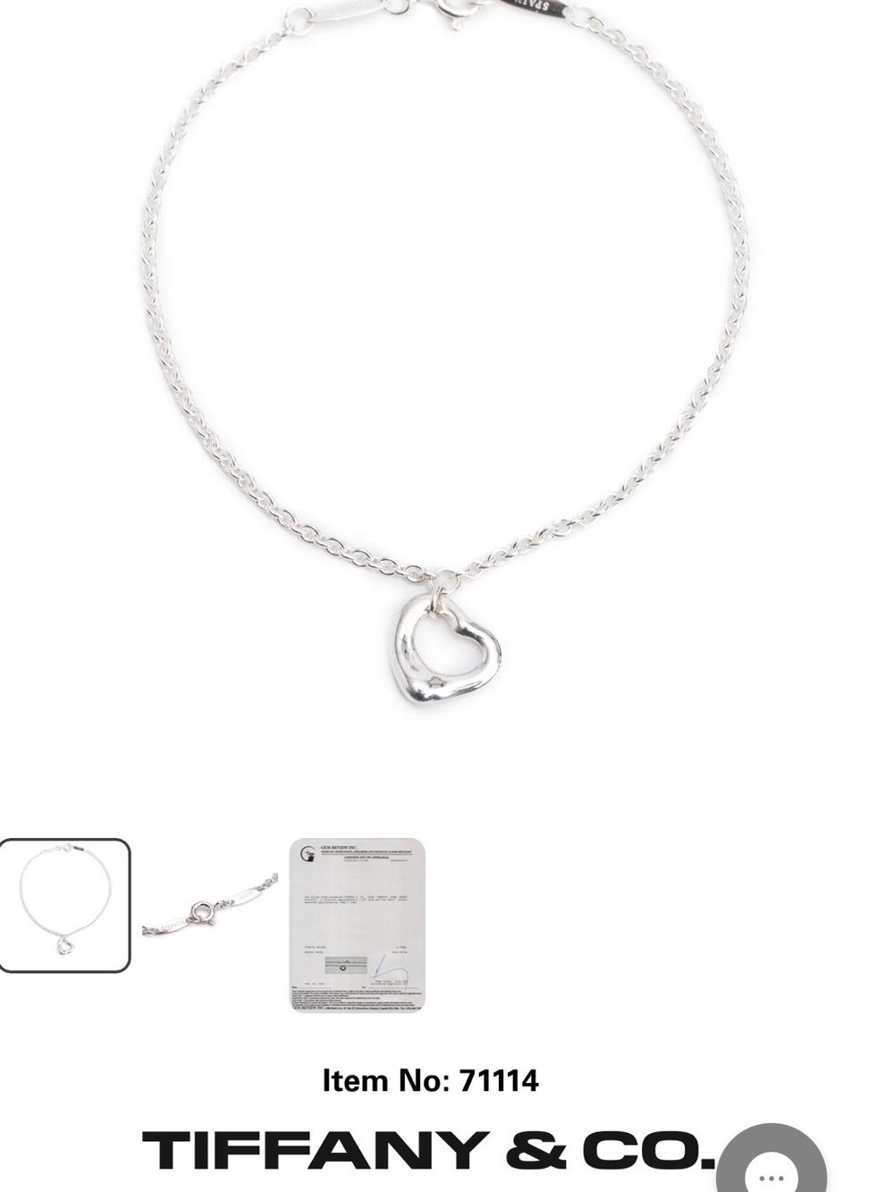 Tiffany & Co. Silver Open Heart Charm Bracelet - Silver